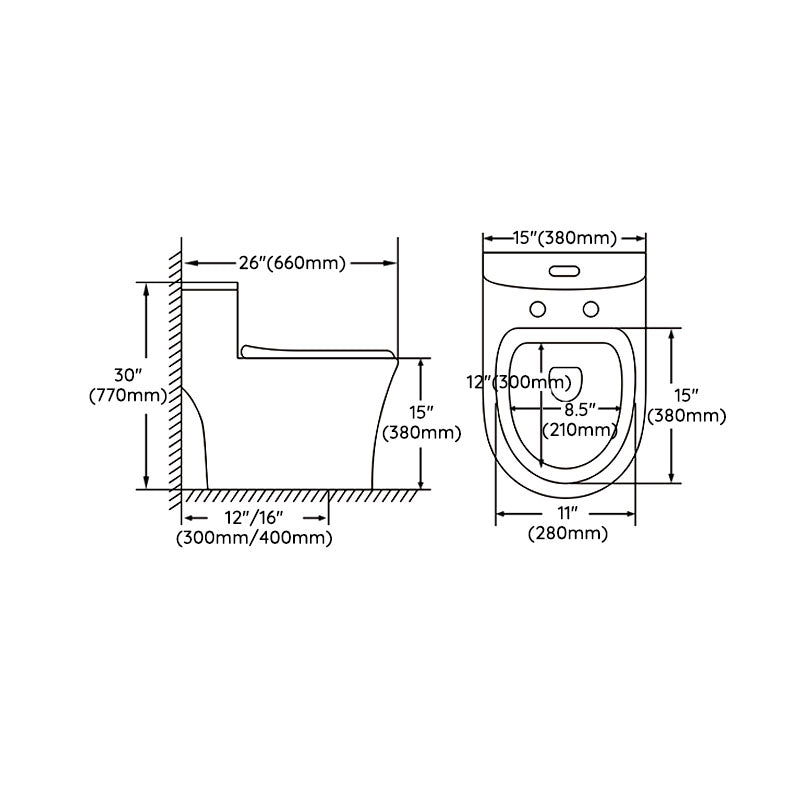 Siphon Jet Flush Toilet Modern One-Piece Toilet with Slow Close Seat