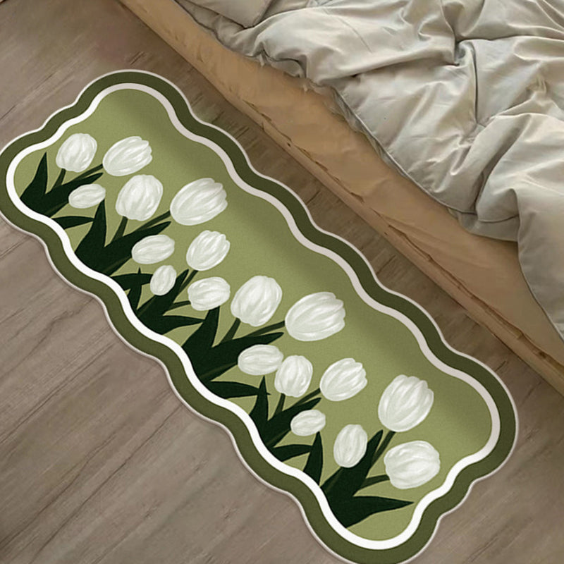 Green Modern Rug Polyester Tulip Indoor Rug Washable Rug for Home Decor