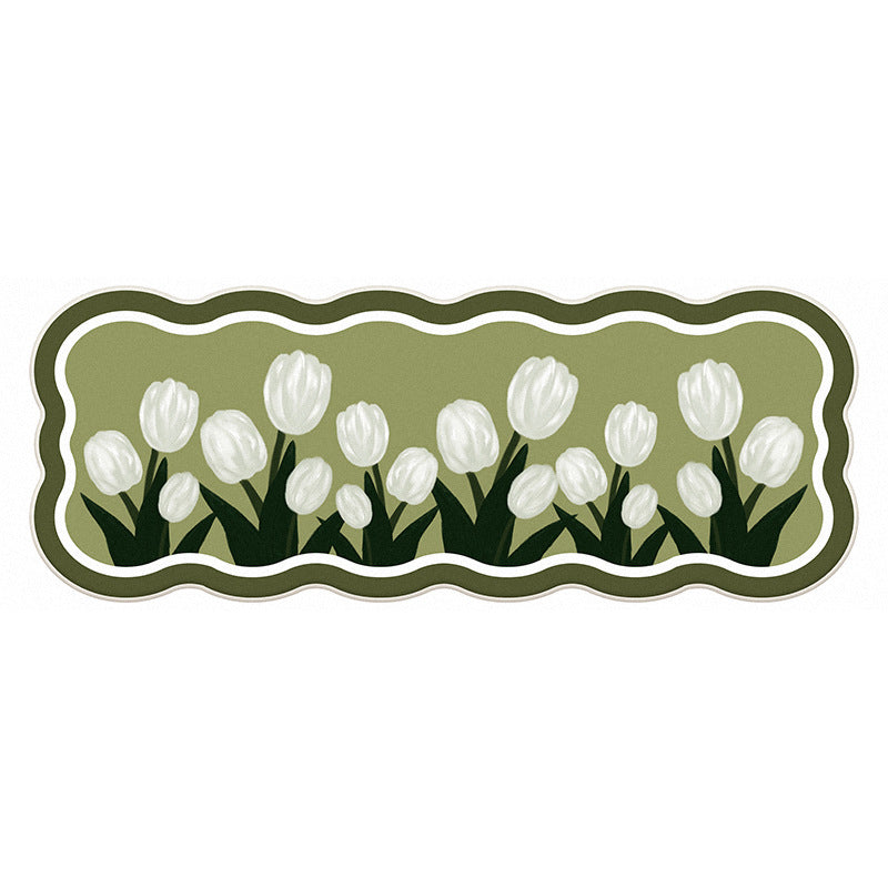 Green Modern Rug Polyester Tulip Indoor Rug Washable Rug for Home Decor