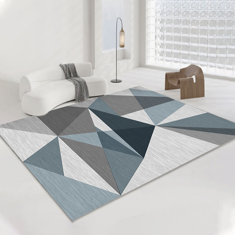 Modern Gray Rug Polyester Geometric Rug Washable Rug for Home Decor