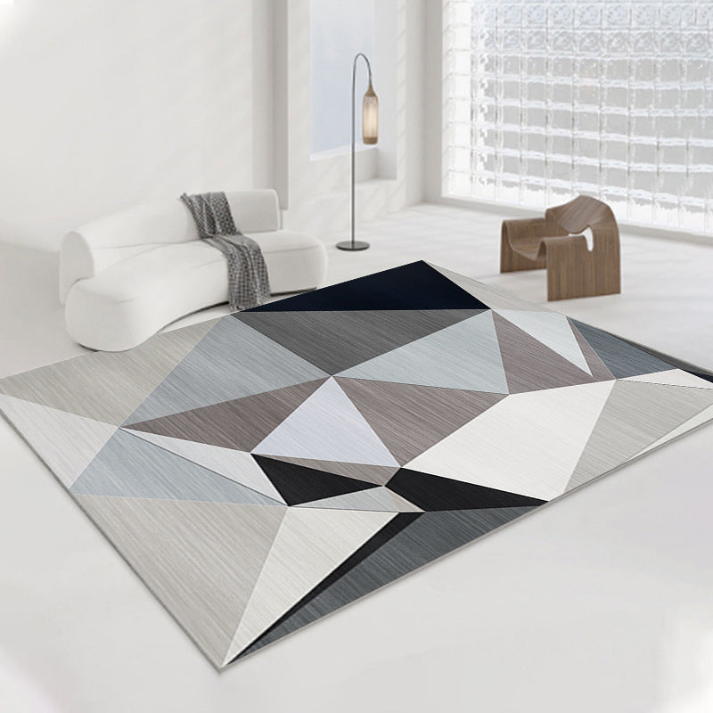 Modern Gray Rug Polyester Geometric Rug Washable Rug for Home Decor