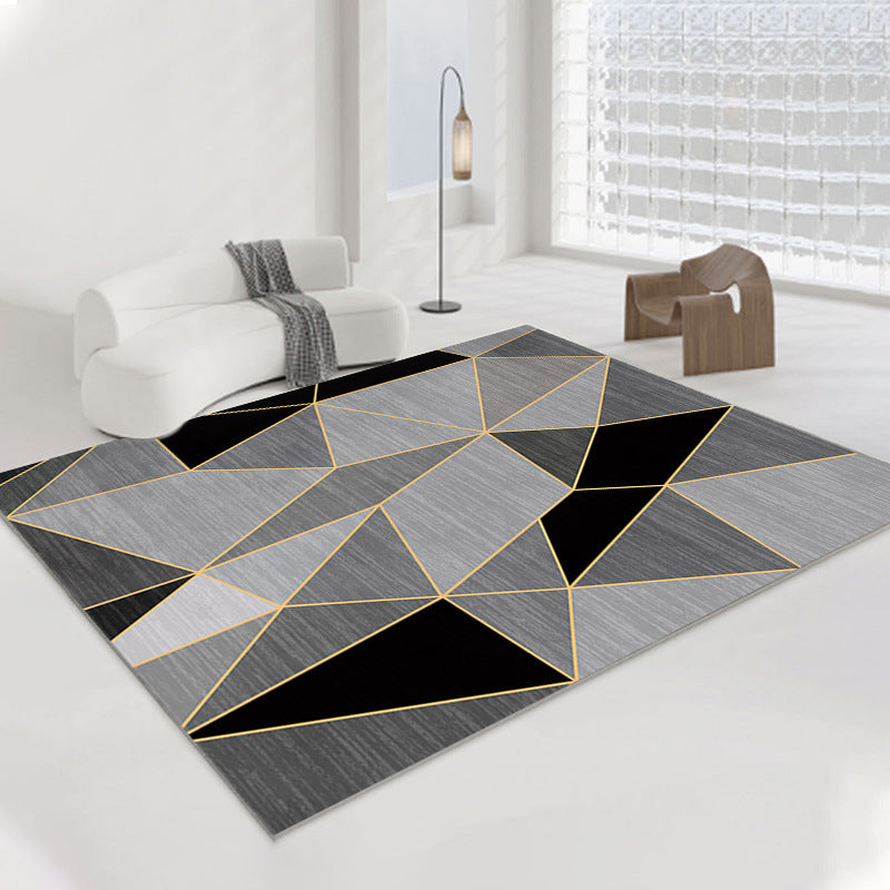 Modern Gray Rug Polyester Geometric Rug Washable Rug for Home Decor