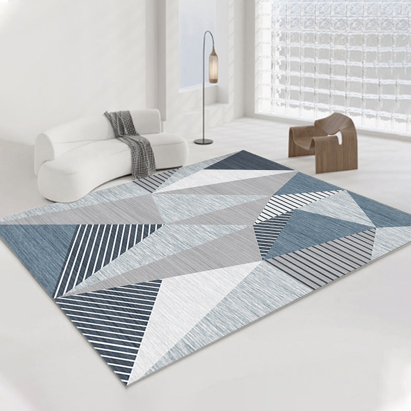 Modern Gray Rug Polyester Geometric Rug Washable Rug for Home Decor