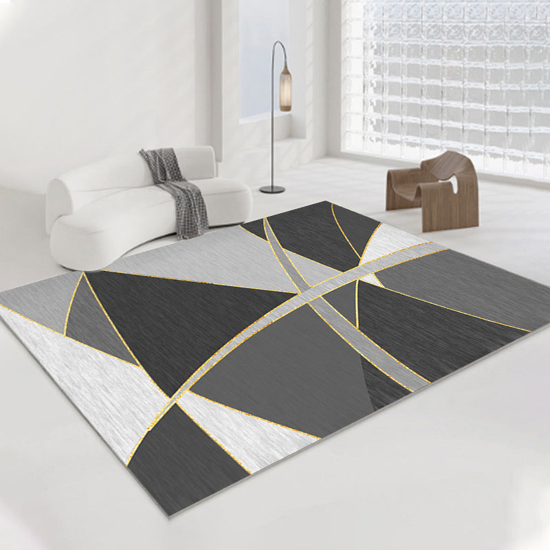 Modern Gray Rug Polyester Geometric Rug Washable Rug for Home Decor