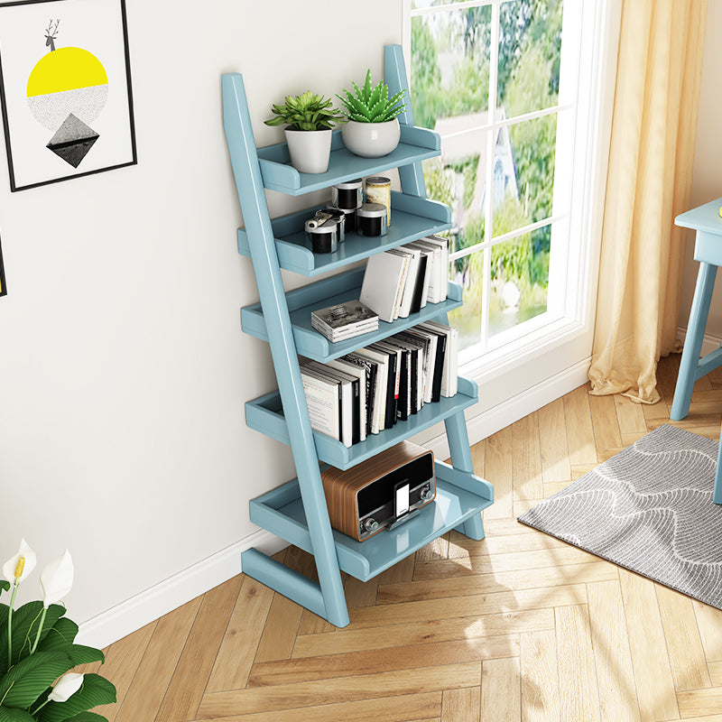 Modern Ladder Shelf Bookcase Rubberwood Bookshelf for Living Room