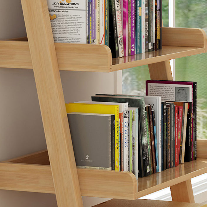 Modern Ladder Shelf Bookcase Rubberwood Bookshelf for Living Room