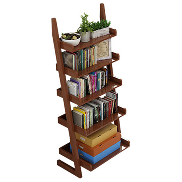 Modern Ladder Shelf Bookcase Rubberwood Bookshelf for Living Room