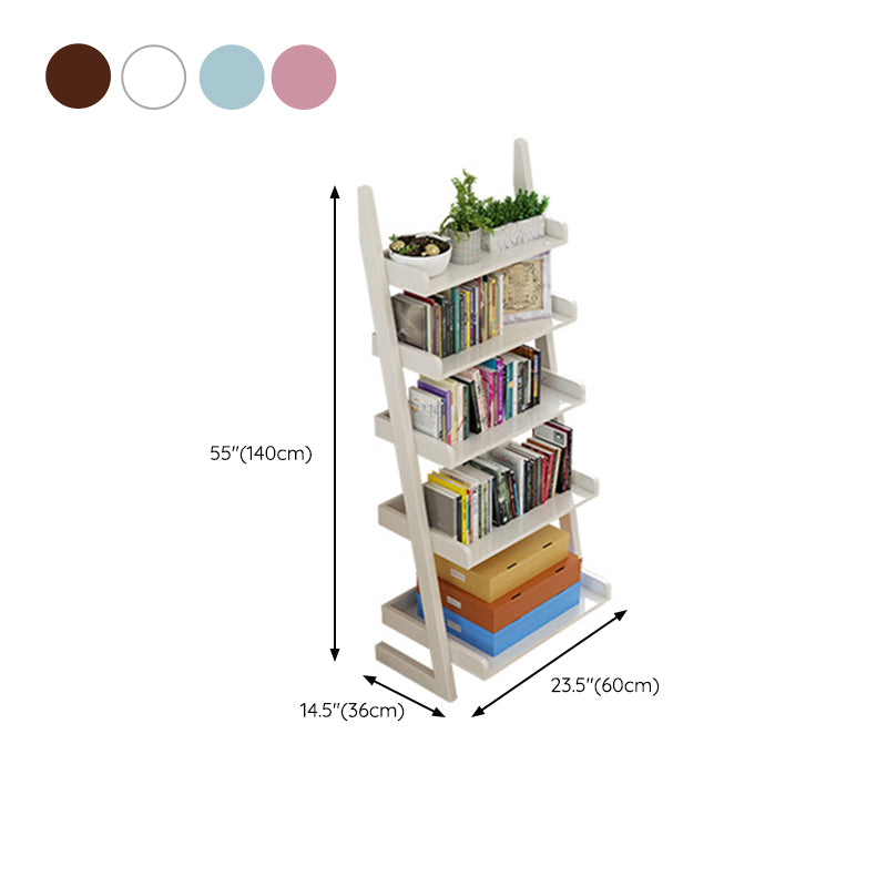 Modern Ladder Shelf Bookcase Rubberwood Bookshelf for Living Room