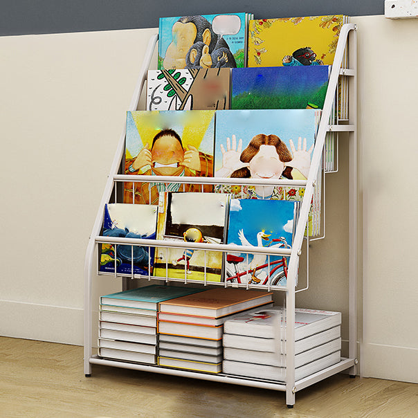 Contemporary Metal Bookshelf White Ladder Shelf Bookcase for Study Room