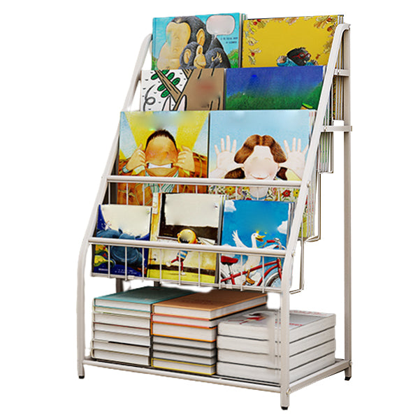 Contemporary Metal Bookshelf White Ladder Shelf Bookcase for Study Room