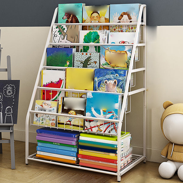 Contemporary Metal Bookshelf White Ladder Shelf Bookcase for Study Room