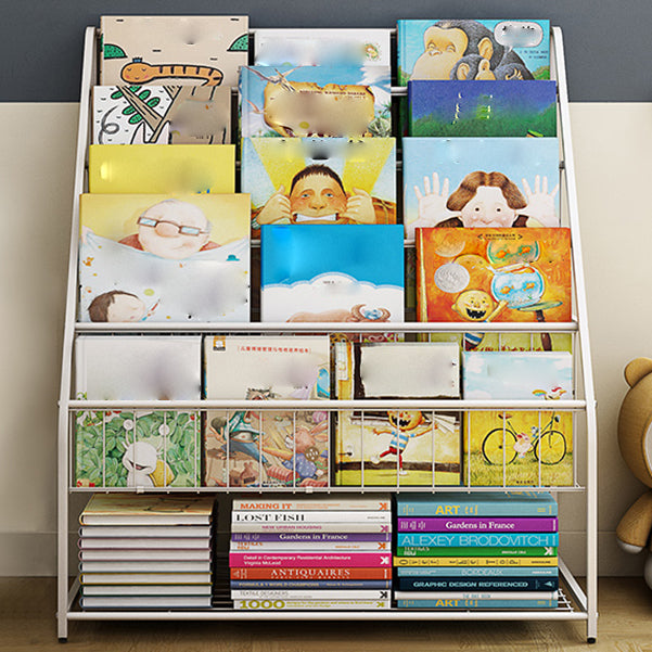 Contemporary Metal Bookshelf White Ladder Shelf Bookcase for Study Room