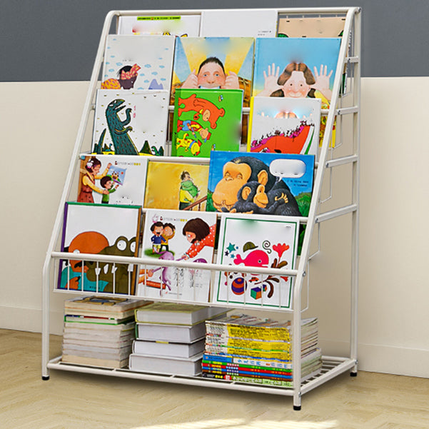 Contemporary Metal Bookshelf White Ladder Shelf Bookcase for Study Room