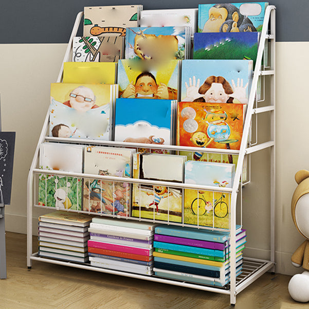 Contemporary Metal Bookshelf White Ladder Shelf Bookcase for Study Room