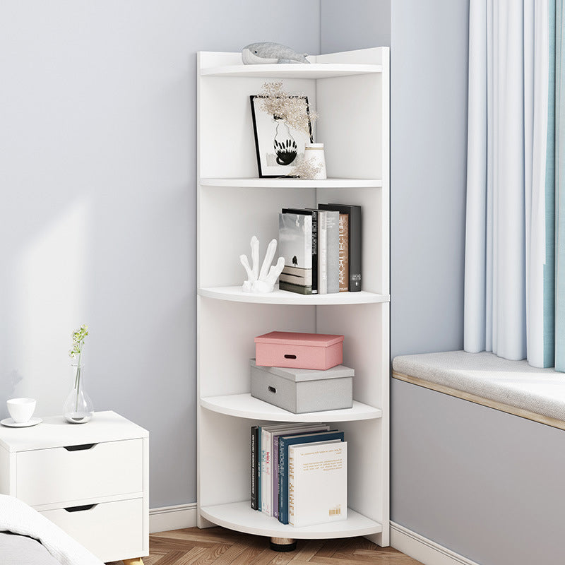 Modern Corner Closed Back Shelf Bookcase Engineered Wood Bookshelf with Cabinets