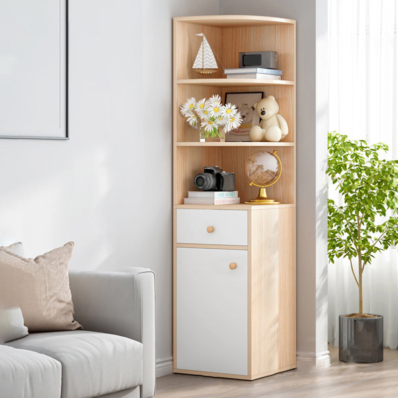 Modern Corner Closed Back Shelf Bookcase Engineered Wood Bookshelf with Cabinets