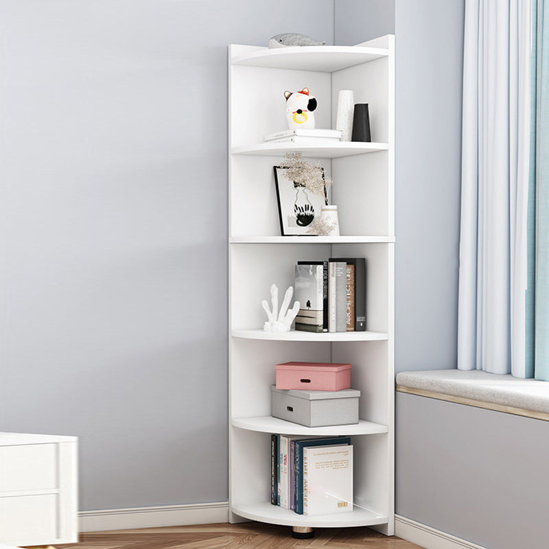 Modern Corner Closed Back Shelf Bookcase Engineered Wood Bookshelf with Cabinets