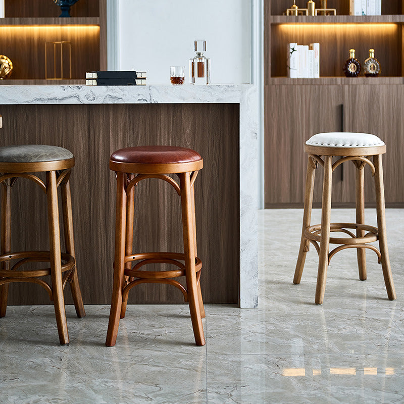 Industrial Style Bar-stool Round Seat Counter Bar Stool with Wooden Legs