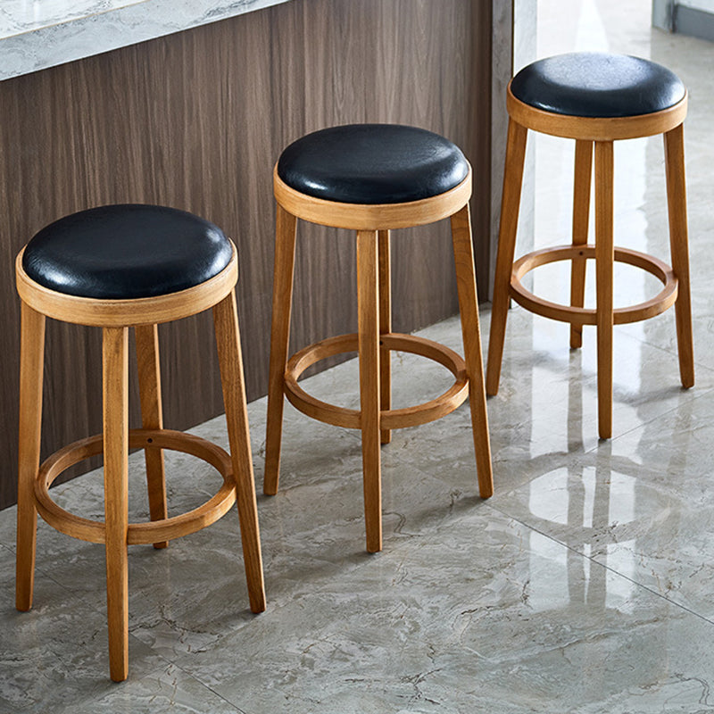 Industrial Bar-stool Round Seat Counter Bar Stool with Wooden Legs for Home