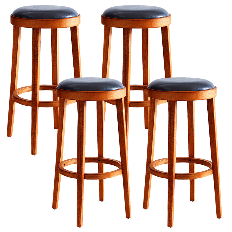 Industrial Bar-stool Round Seat Counter Bar Stool with Wooden Legs for Home