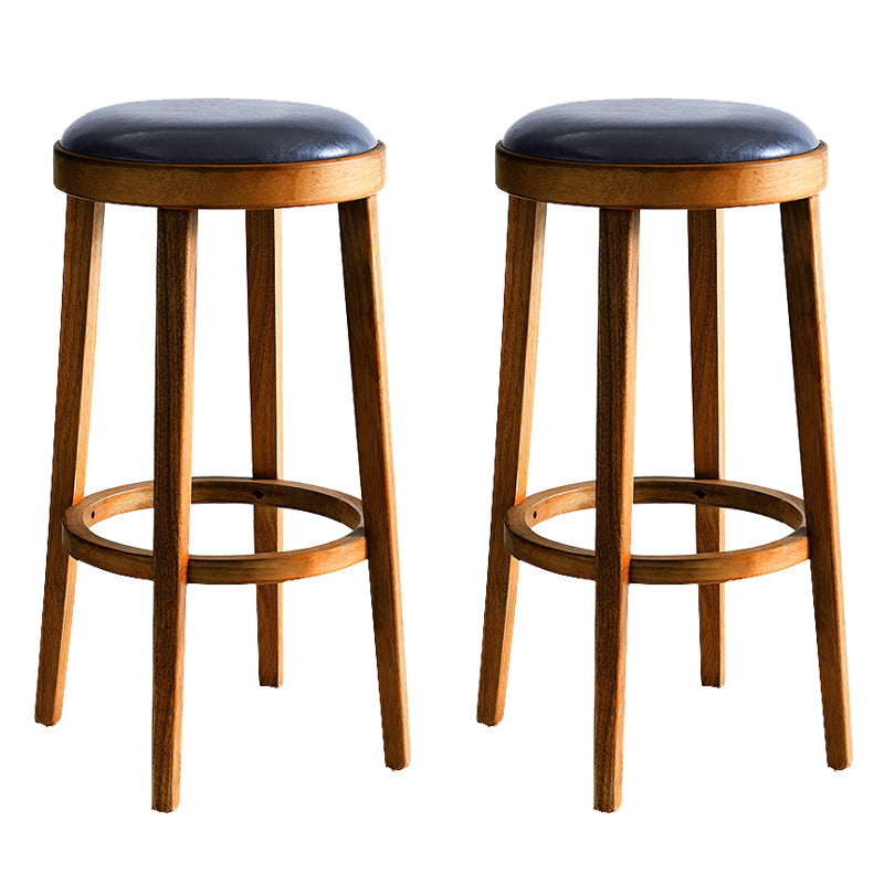 Industrial Bar-stool Round Seat Counter Bar Stool with Wooden Legs for Home
