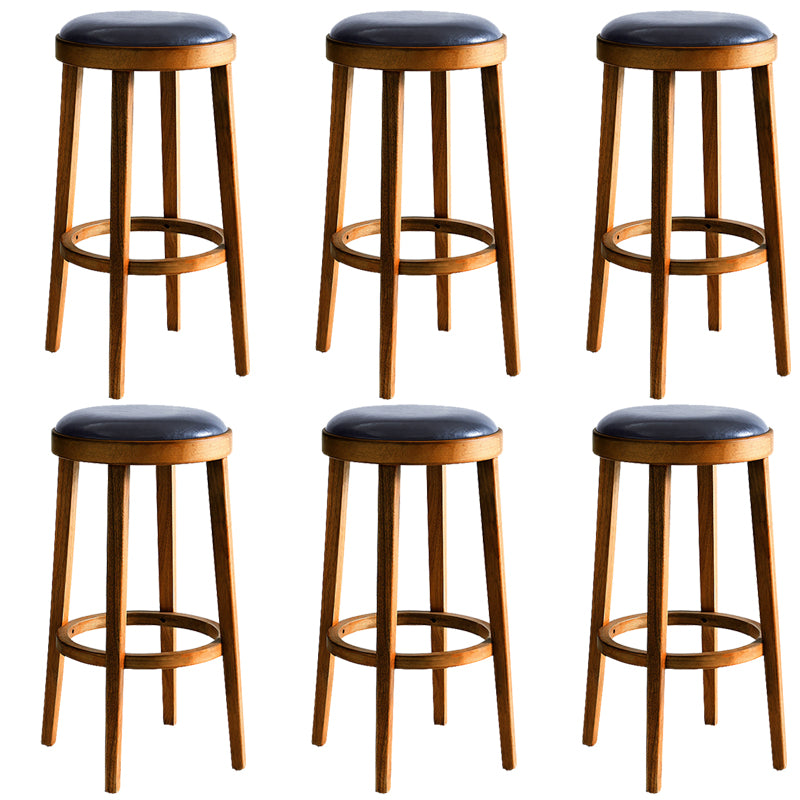 Industrial Bar-stool Round Seat Counter Bar Stool with Wooden Legs for Home