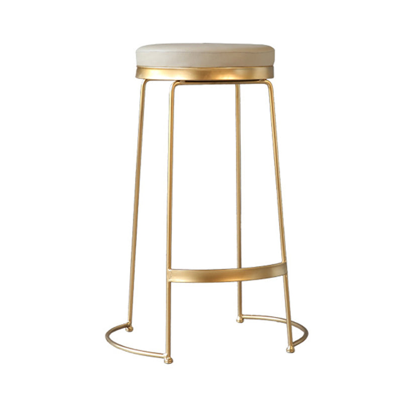 Modern Faux Leather Counter Stool Round Backless Bar Stool with Footrest