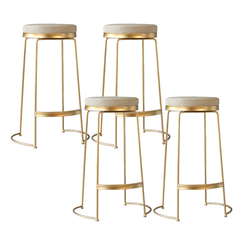 Modern Faux Leather Counter Stool Round Backless Bar Stool with Footrest