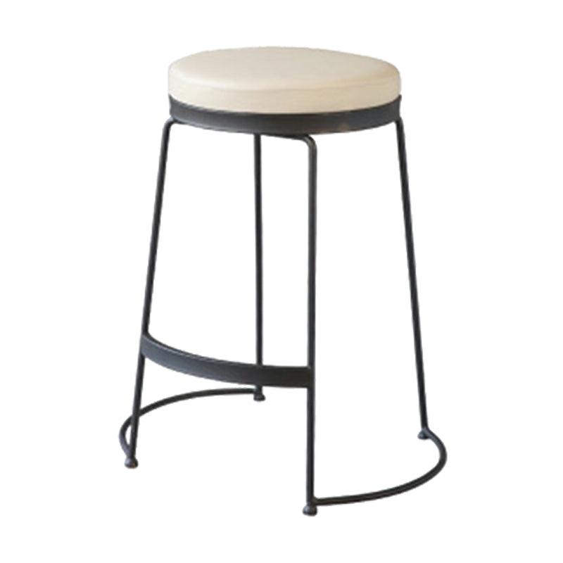Modern Faux Leather Counter Stool Round Backless Bar Stool with Footrest