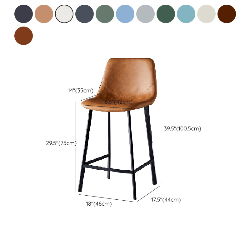 Contemporary Counter Stool Faux Leather Living Room Bar Stool with Metal Legs