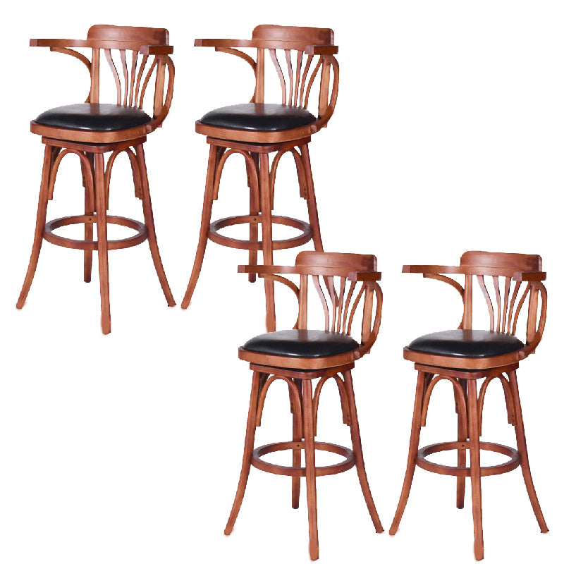 Contemporary Round Wood Bar Stool Arm Low Back Counter Stool