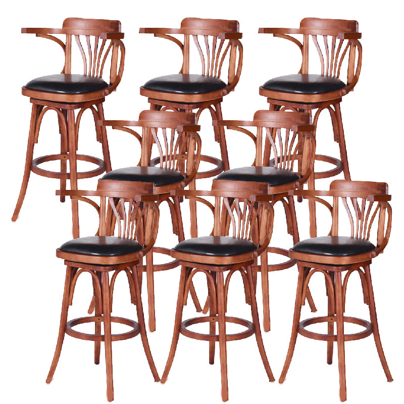 Contemporary Round Wood Bar Stool Arm Low Back Counter Stool