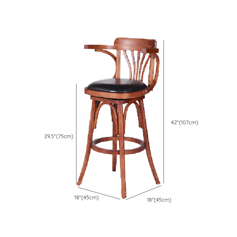 Contemporary Round Wood Bar Stool Arm Low Back Counter Stool