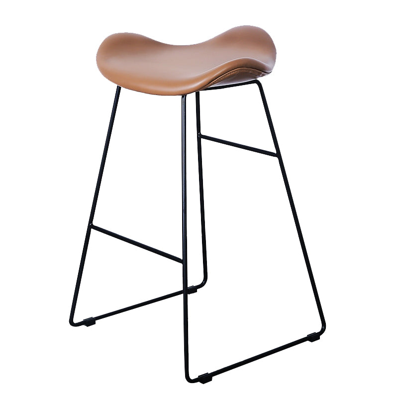 Modern Backrest Armless Counter Stool Upholstered Bar Stool with Metal Base