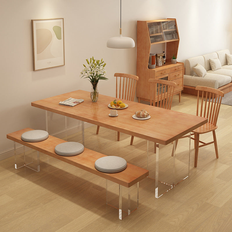 Rectangle Acrylic Base Dining Table Medieval Modern Style Wood Table for Kitchen