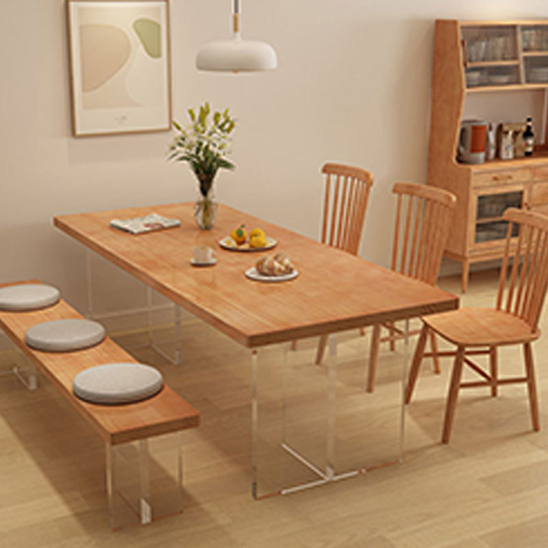 Rectangle Acrylic Base Dining Table Medieval Modern Style Wood Table for Kitchen