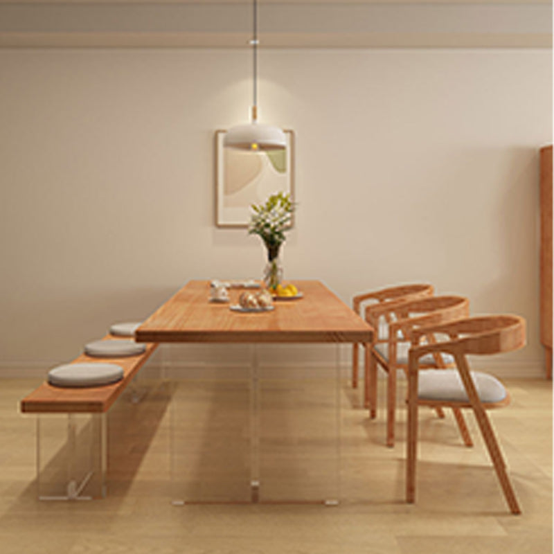 Rectangle Acrylic Base Dining Table Medieval Modern Style Wood Table for Kitchen