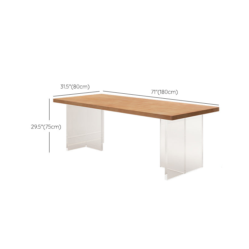 Rectangle Acrylic Base Dining Table Medieval Modern Style Wood Table for Kitchen