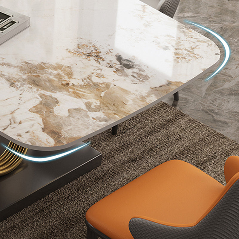 Industrial Style Sintered Stone Table Rectangle Table with Metal Legs for Home Use