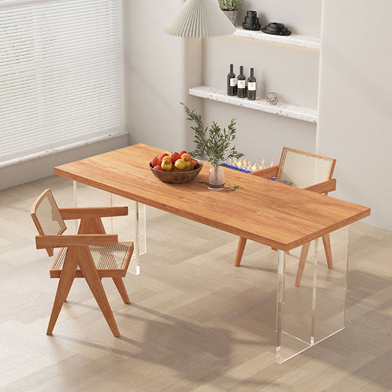 Rectangle Double Pedestal Dining Table Medieval Modern Style Wood Table for Living Room
