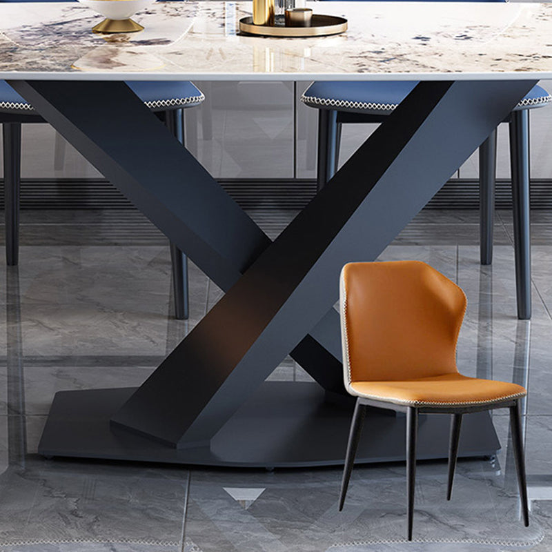 Industrial Style Sintered Stone Table Dining Rectangle Table with Metal Legs for Home