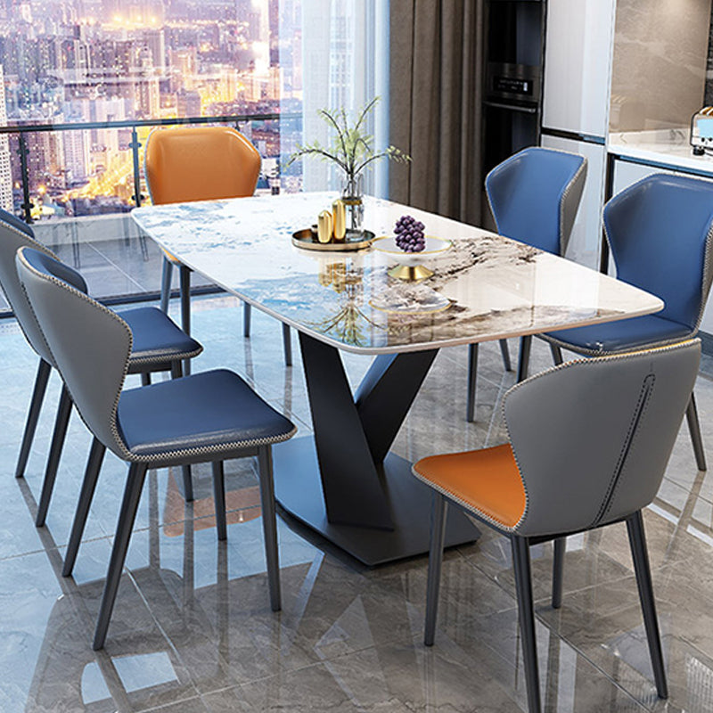 Industrial Style Sintered Stone Table Dining Rectangle Table with Metal Legs for Home