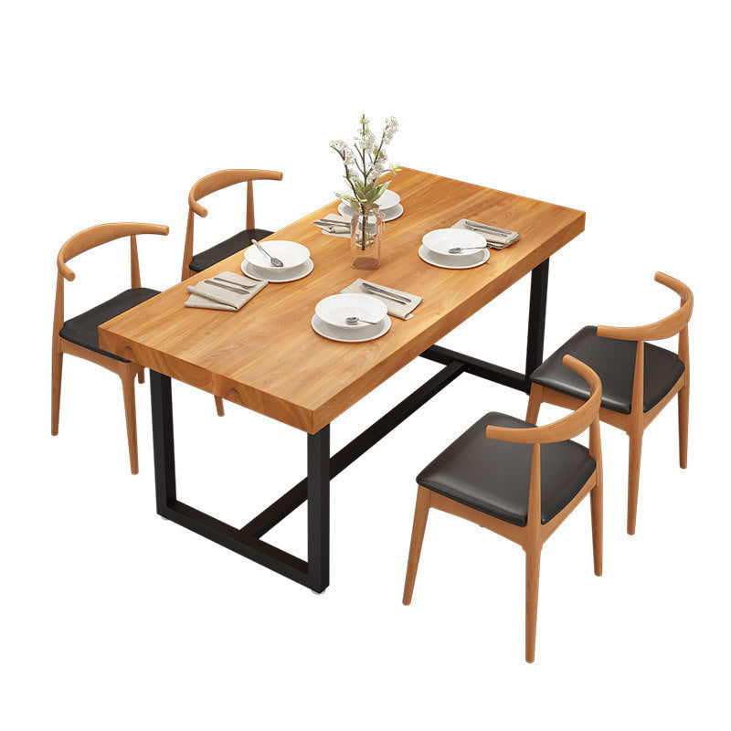 Rectangle Black Base Dining Table Modern Pine Wood Table for Dining Room