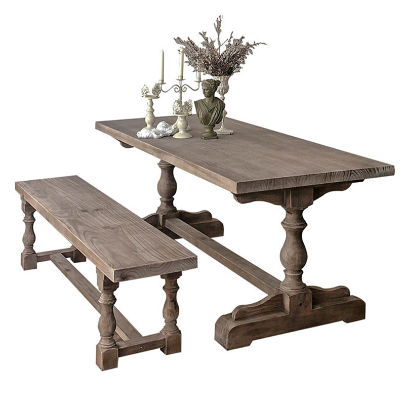 Rectangle Trestle Dining Table Medieval Modern Style Wood Table for Dining Room