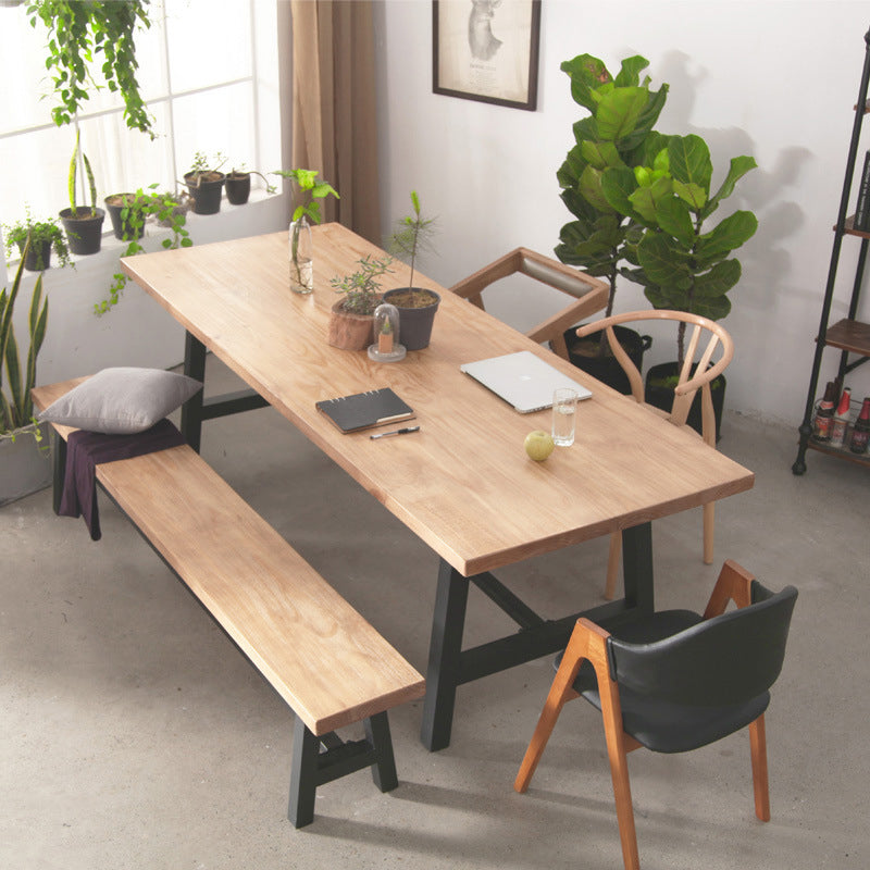 Rectangle Trestle Dining Table Modern Wood Table for Milk Tea Shop