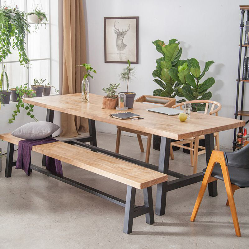 Rectangle Trestle Dining Table Modern Wood Table for Milk Tea Shop