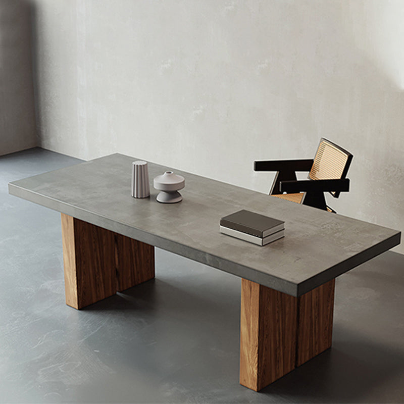 Rectangle Double Pedestal Dining Table Modern Wood Base Table for Kitchen