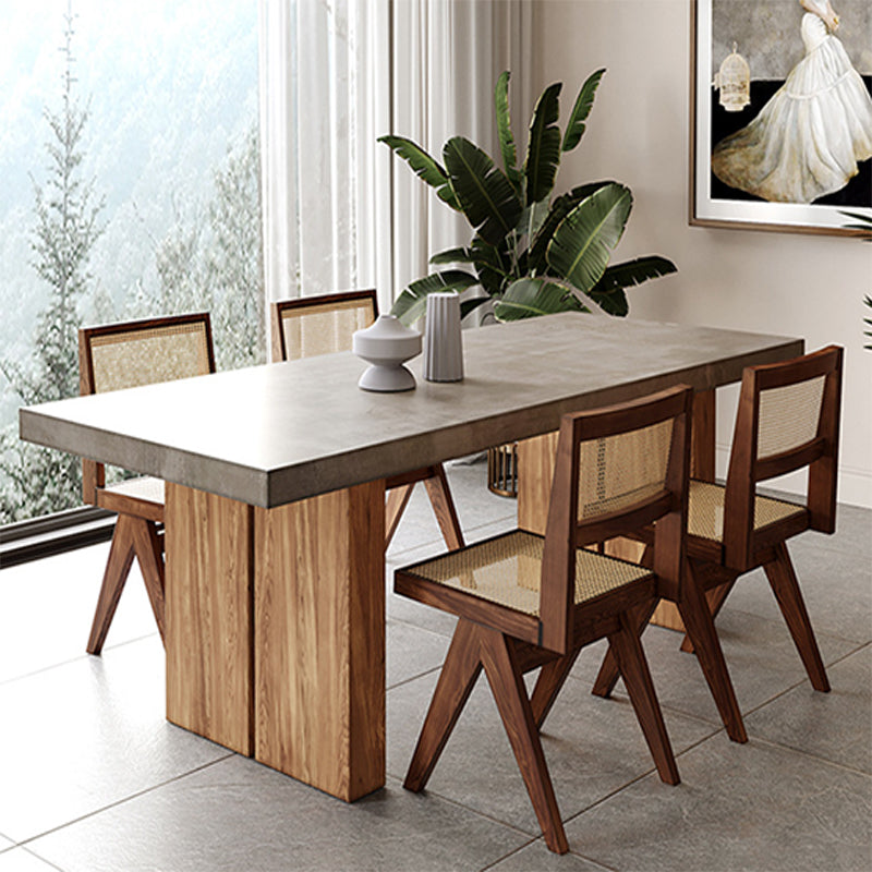 Rectangle Double Pedestal Dining Table Modern Wood Base Table for Kitchen