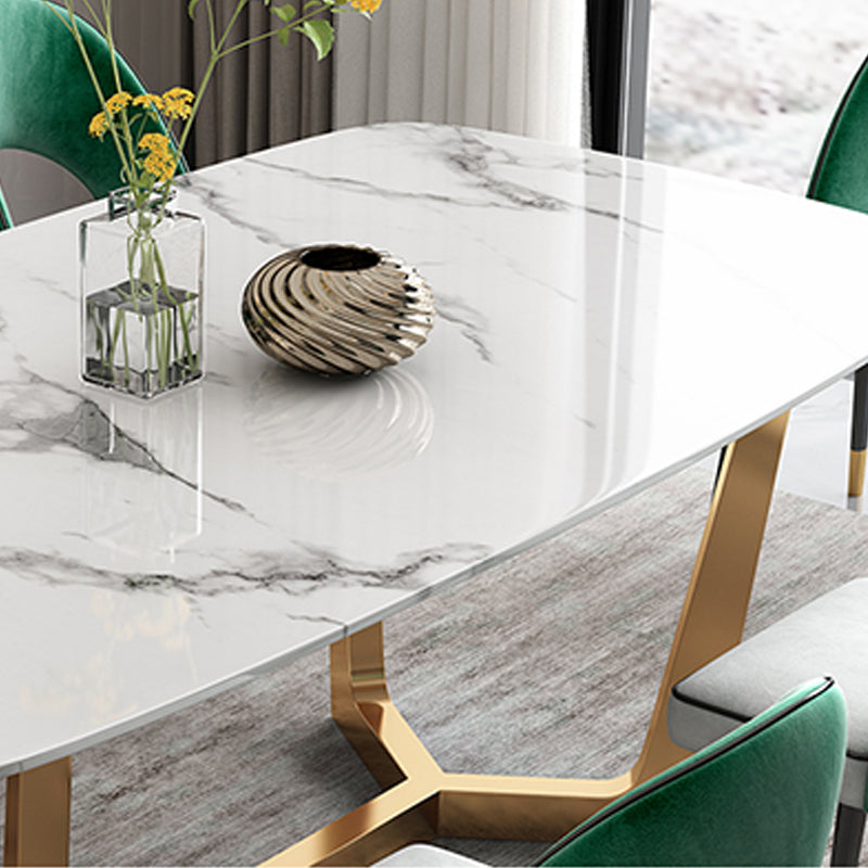 Glam Dining Faux Marble Table Rectangle Table with Metal Legs for Kitchen