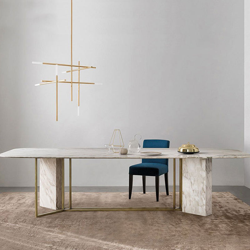 Glam Style Faux Marble Table Dining Rectangle Table with Metal Legs for Kitchen